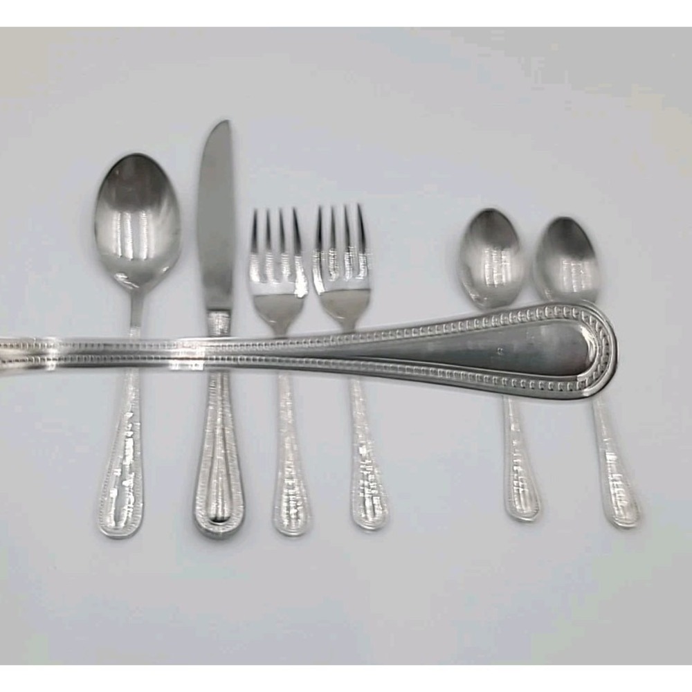 7 Pc Premiere Farberware Beaded Edge Stainless Steel Flatware 18/8 Korea